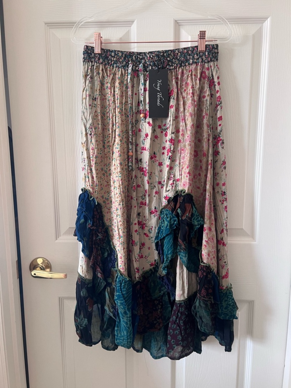 Young Threads Boho Festival Floral Ruffle Patchwork Skirt Med NWT
